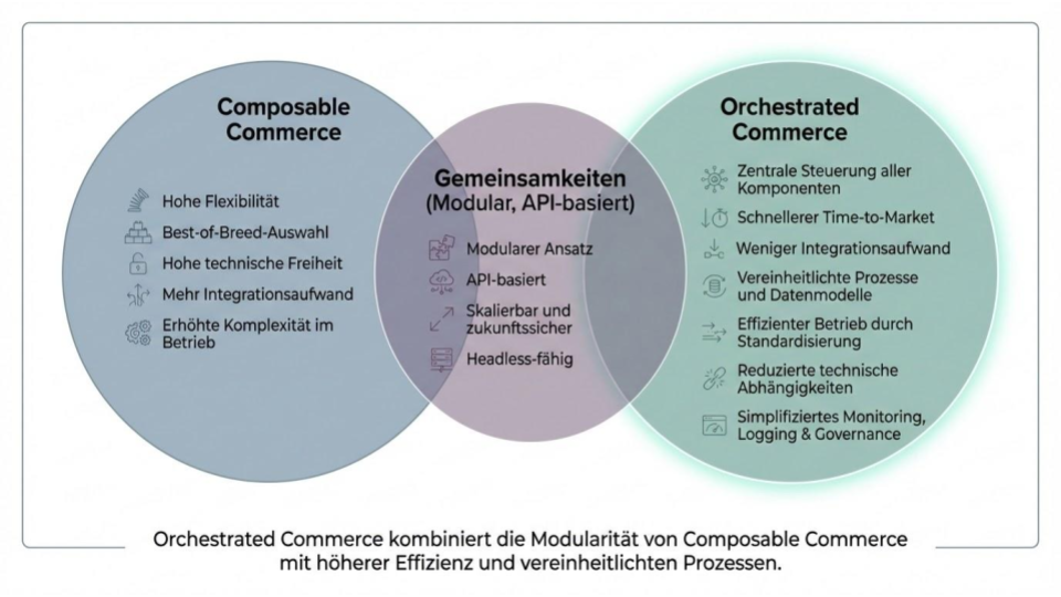 Infografik Composable Commerce vs Orchestrated Commerce