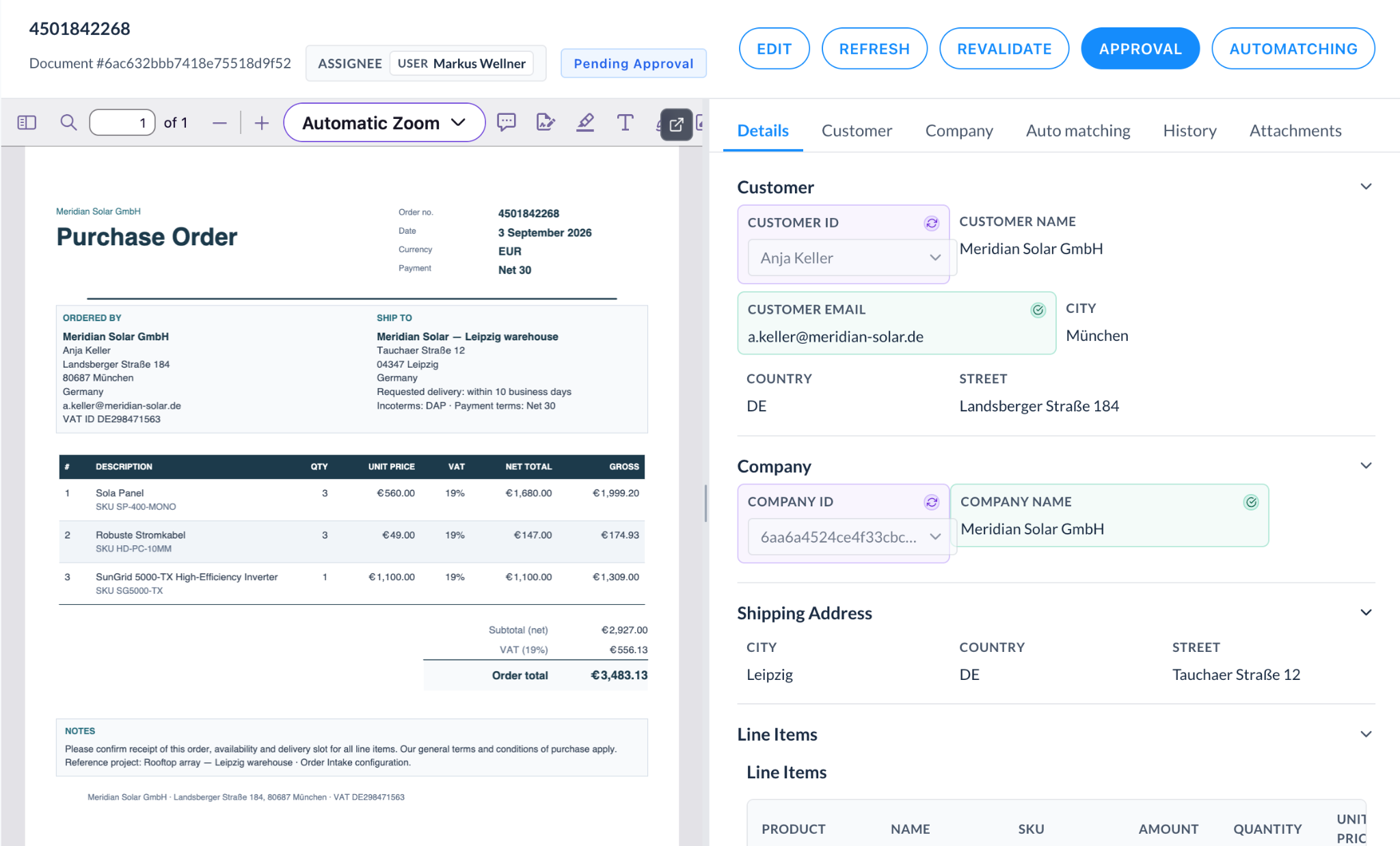 A purchase order processed from the same commerce context outside the web storefront